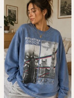 Vintage Style 90s Travelcore Oversized Graphic Sweatshirt Soft Grunge XXL